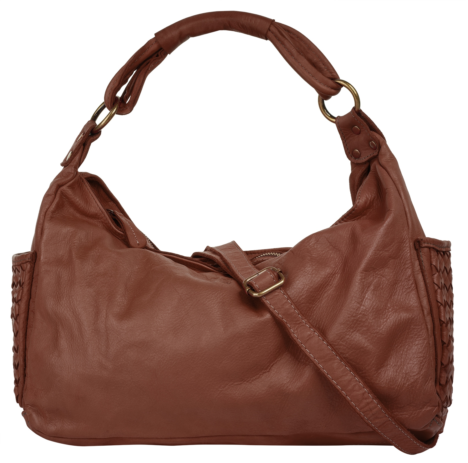 Henkeltasche SAMANTHA LOOK, Damen, Gr. B/H/T: 35cm x 30cm x 12cm onesize, braun (cognac), Leder, vintage, Taschen, echt Leder, Made in Italy