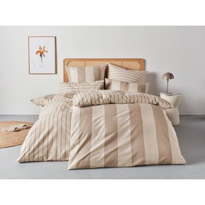 Bettwäsche HOME AFFAIRE "Sari", beige, B/L: 155cm x 220cm, , Flanell, B/L: 80cm x 80cm, Flanell, Obermaterial: 100% Baumwolle, Bettwäsche, in verschiedenen Qualitäten, maritime Bettwäsche mit Streifen Image