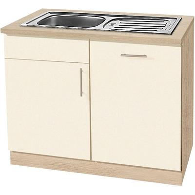 Spülenschrank WIHO KÜCHEN "Kiel", beige (front: magnolia, korpus und arbeitsplatte: sonoma eiche), B:110cm H:85cm T:60cm, Schränke, 110 cm breit, inkl. Tür/Griff/Sockel für Geschirrspüler Image