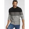 Rundhalspullover MAN'S WORLD "Bis Größe 5 XL", Herren, Gr. S (44/46), bunt (schwarz, hellgrau, grau), Feinstrick, Obermaterial: 75% Baumwolle, 25% Polyacryl, colorblocking, casual, normal, Rundhals, Langarm Rippstrickbündchen, Pullover, mit...