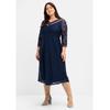 Abendkleid SHEEGO "Große Größen", Damen, Gr. 46, Normalgrößen, blau (marine), Obermaterial: 100% Polyamid;Futter: 100% Polyester, unifarben, elegant, figurumspielend wadenlang, V-Ausschnitt, 3/4-Ärmel, Kleider Partykleid, aus elastischer und...