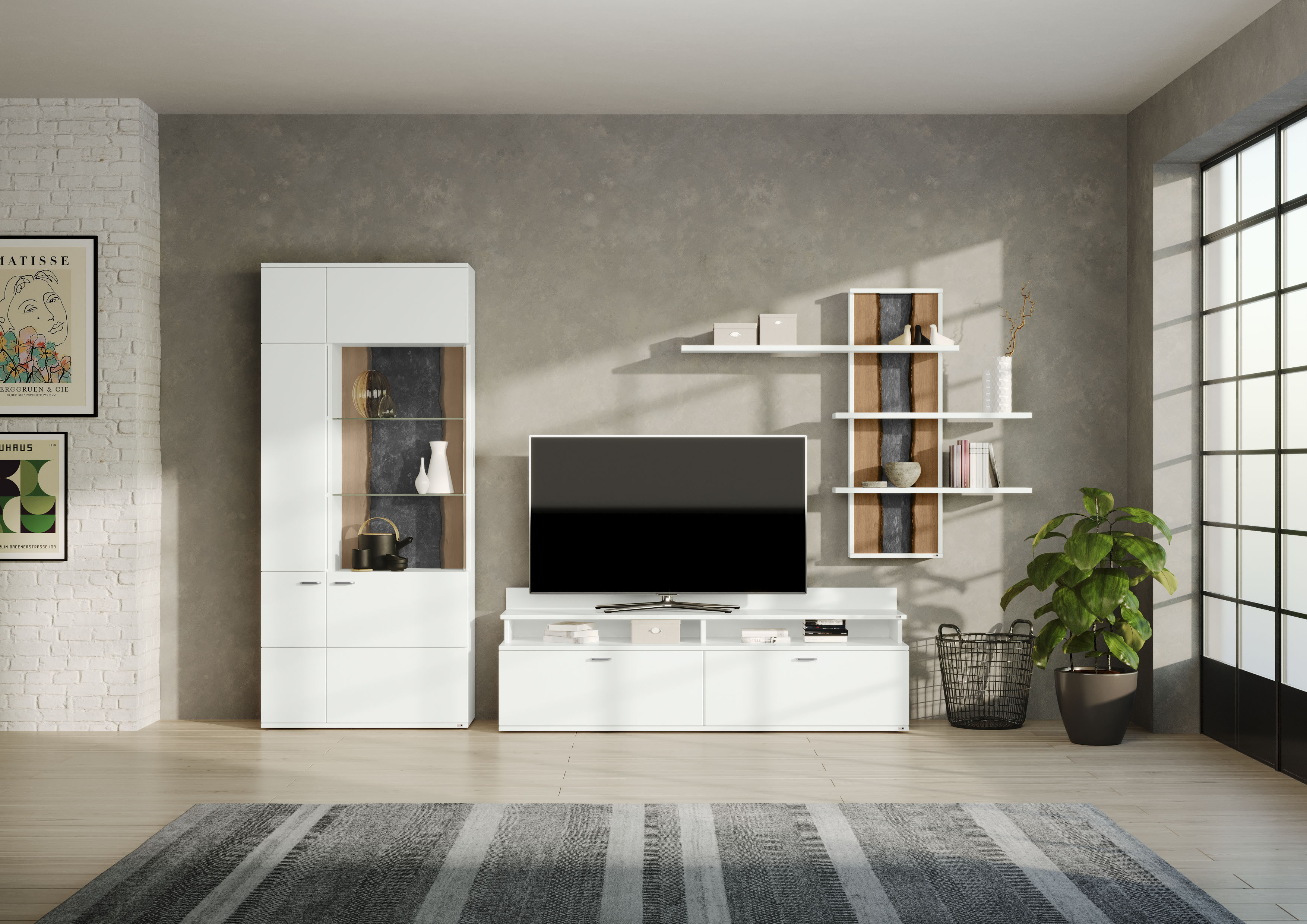 Wohnwand "TACOMA", weiß (weiß arctic hochglanz), SET ONE BY MUSTERRING, Kastenmöbel-Sets, Typ 01, mit Wandregal