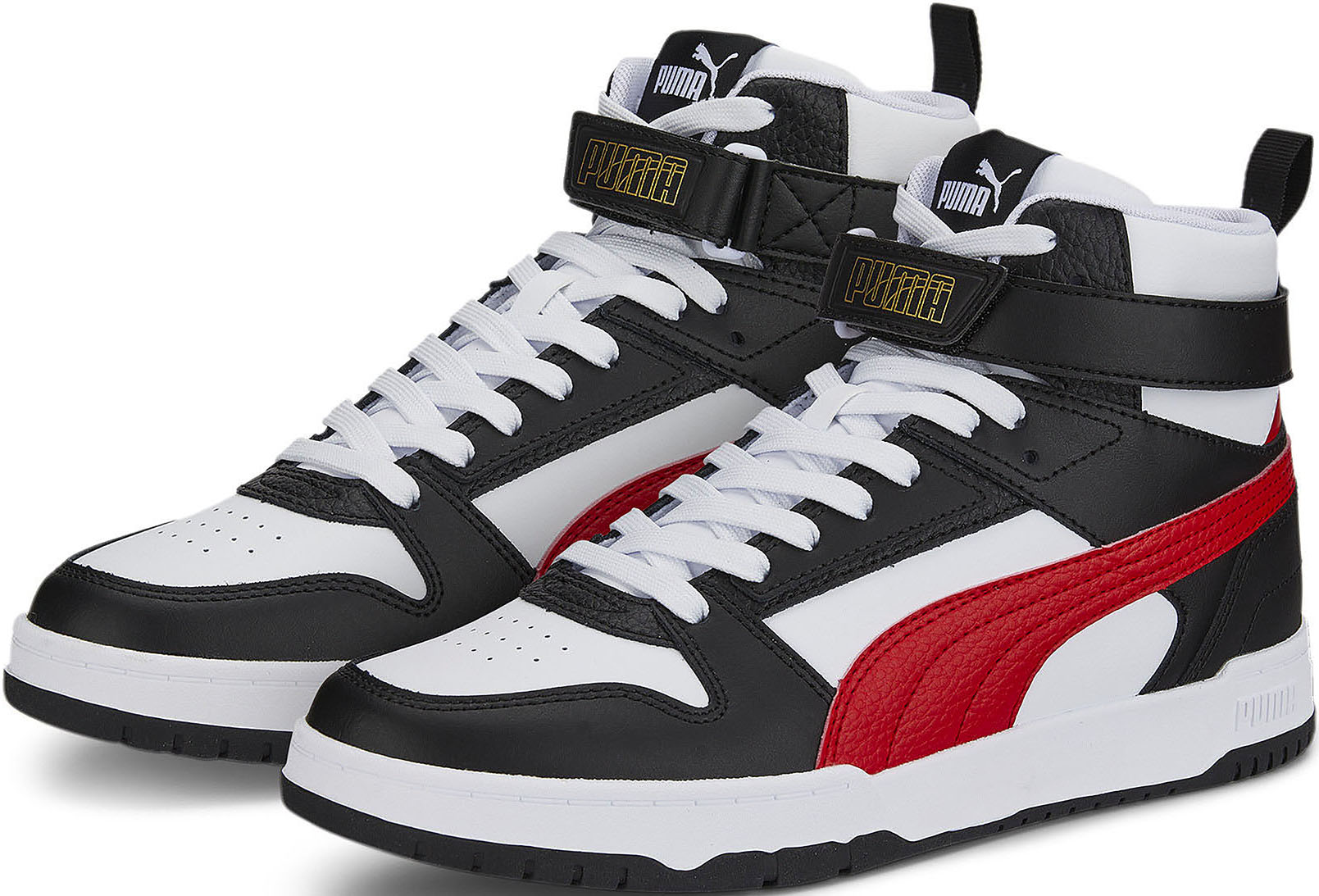 Sneaker PUMA "RBD GAME", Damen, Gr. 44, bunt (puma weiß, high risk rot, puma schwarz, puma team gold), Leder, Synthetik, Schuhe Sneaker