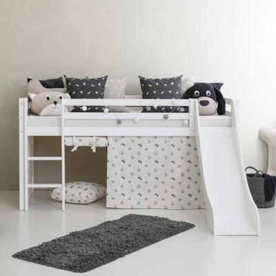 Hochbett HOPPEKIDS "«Pets Natur»", weiß (weiß, pristine, weiß, weiß), B:101cm H:9cm L:208cm, Bett: 100% Massivholz, Nordische Kiefer, Rutsche: MDF, Vorhang: 100% Baumwolle, Hochbetten, Hochbett, Rutsche & Vorhang Grau und viel Auswahl Image