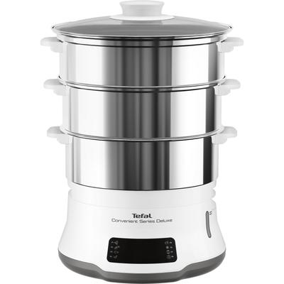 TEFAL Dampfgarer "Convenient Series Deluxe", bunt (weiß, silberfarben), B:32,8cm H:32,1cm T:32,8cm, Dampfgarer, Touchscreen, 8 Programme,3 Ebenen, Edelstahlbehälter, VC502D Image