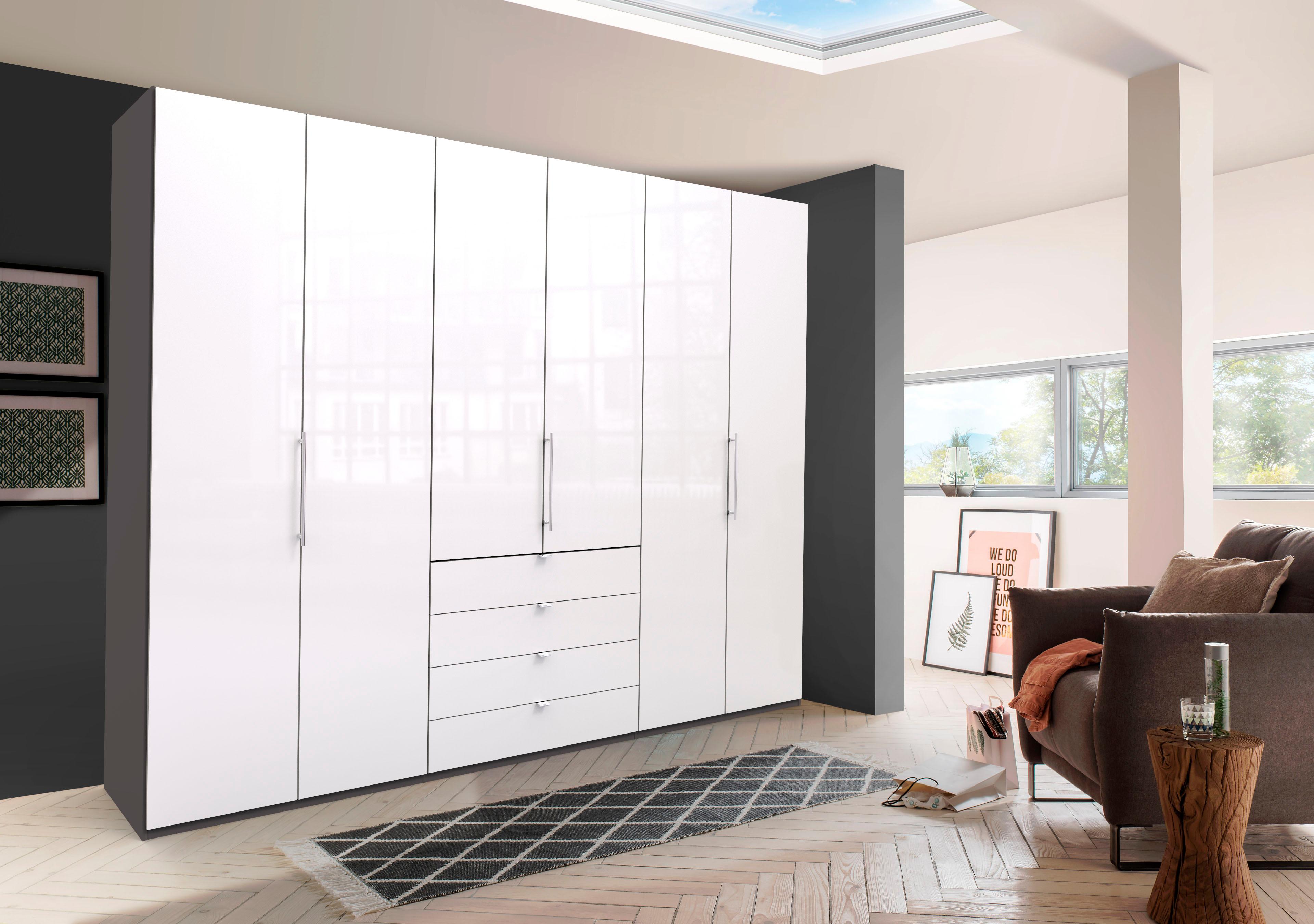 Kleiderschrank WIEMANN "Loft", weiß (havanna, weiß glas), B:300cm H:236cm T:58cm, Glas, Schränke, Kleiderschrank, Glasfront