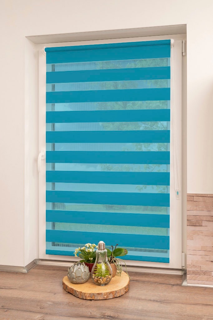 Doppelrollo K-HOME "Maringa Klemmfix" Gr. 3, blau (petrol), B:60cm H:150cm, Polyester, Rollos, in verschiedenen Größen und 11 Farben erhältlich Image