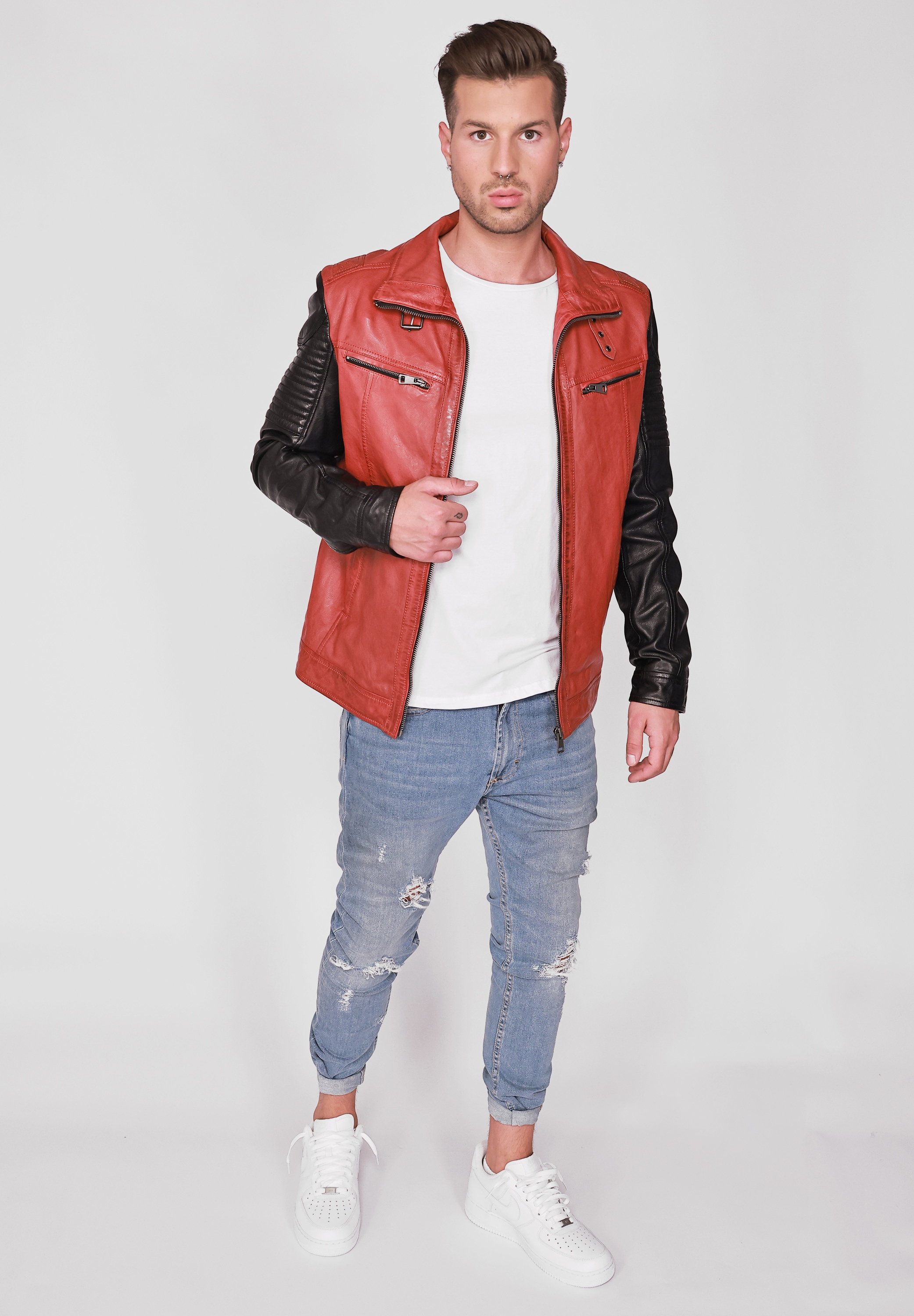 Lederjacke JCC "31019182", Herren, Gr. 54, rot (rot to schwarz), Obermaterial 100% Leder, Lamm / Lining: 100% Polyester, Jacken