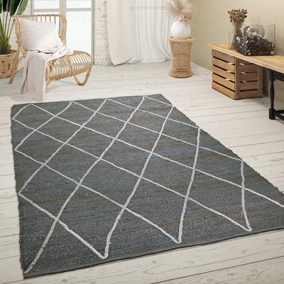 Teppich PACO HOME "Skive 685", grau (anthrazit), B:120cm H:13mm L:170cm, Jute, Teppiche, handgeflochten, Rauten Muster, Naturfaser, auch als Läufer Image