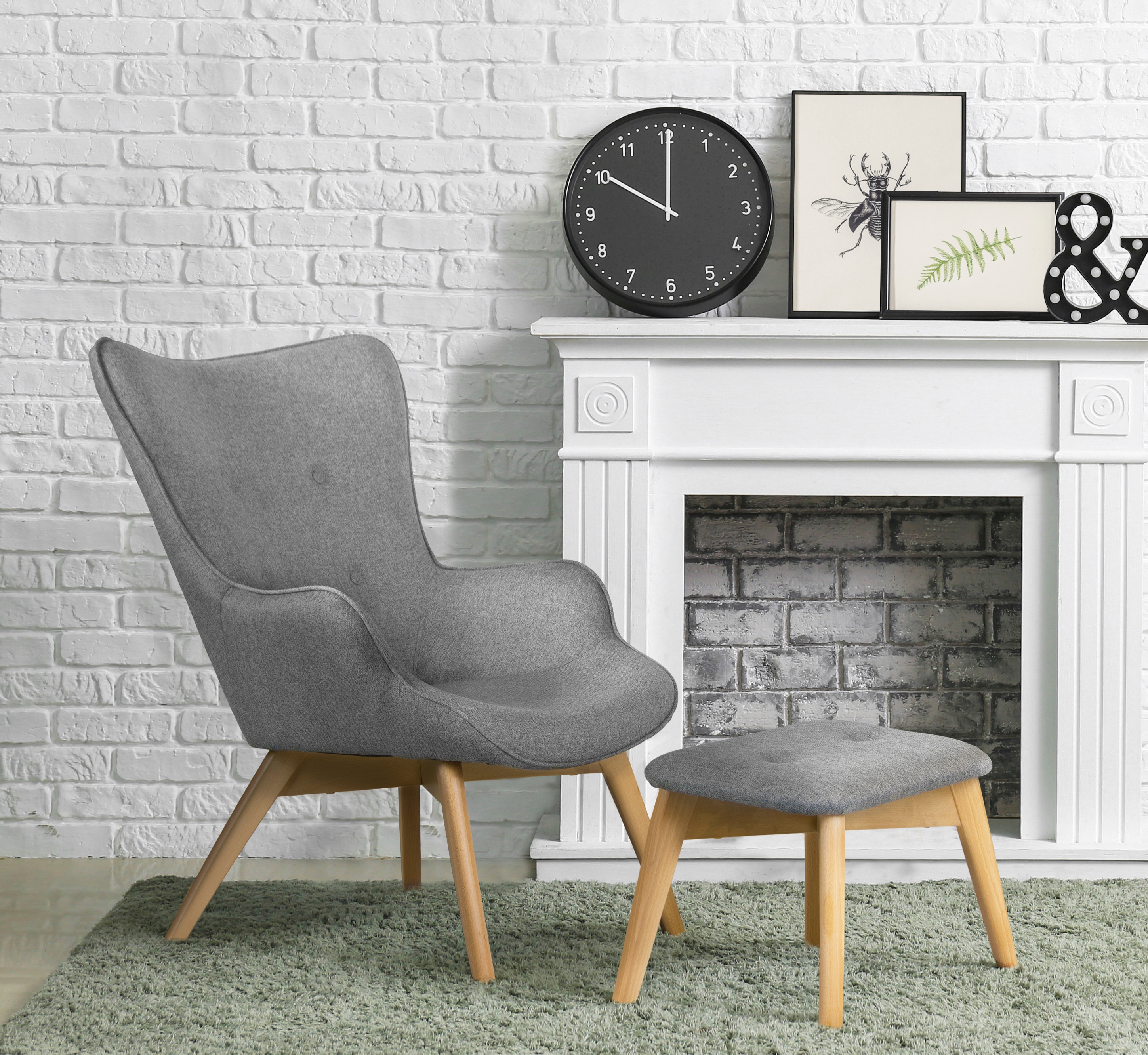 Sessel ANDAS "Nicko", grau, B:71cm H:96cm T:86cm, 100% Polyester, Sessel, Design-Sessel Sessel mit Hocker Lounge-Sessel Einzelsessel, wahlweise mit und ohne Hocker