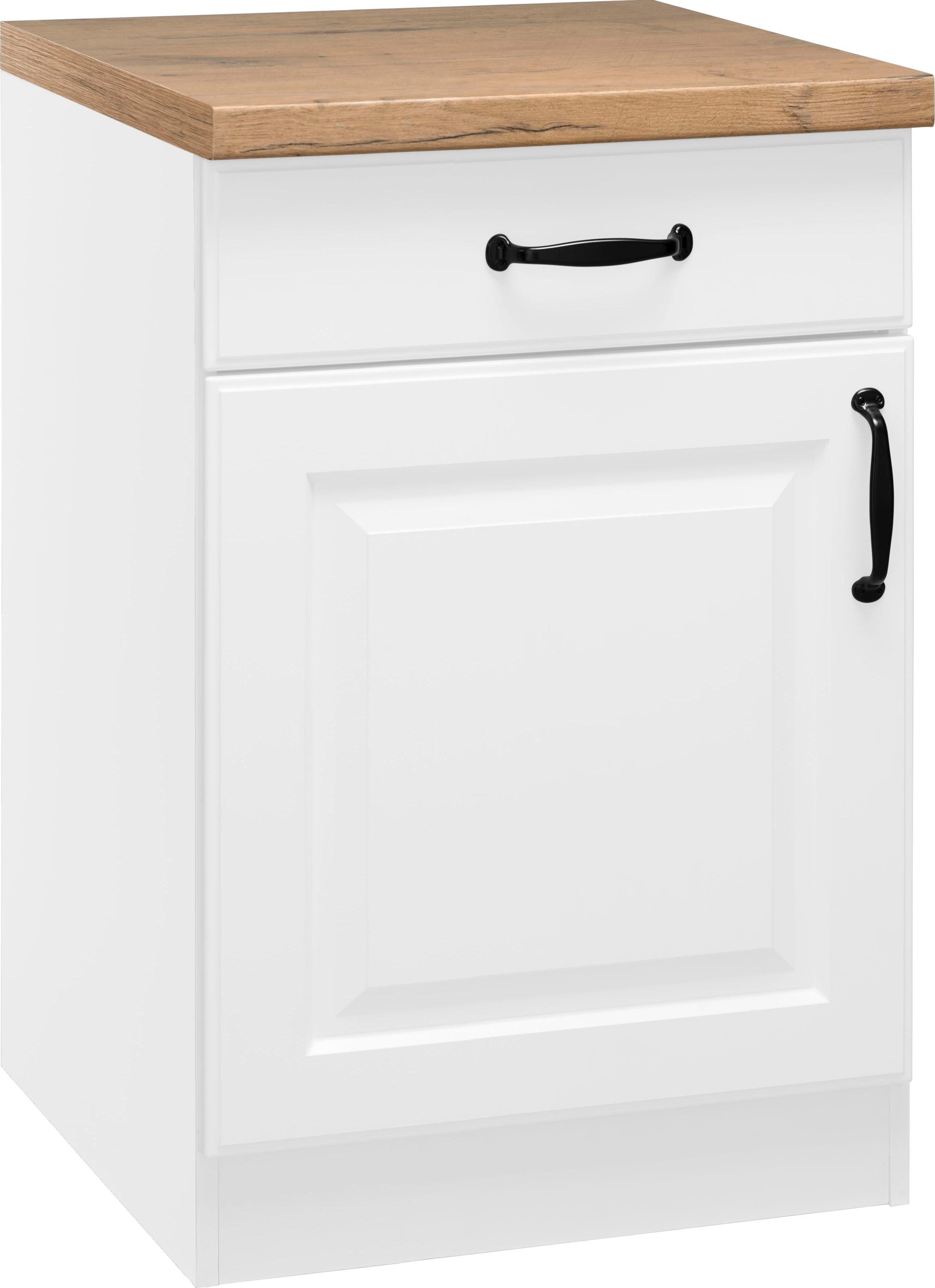 Unterschrank WIHO KÜCHEN "Erla", weiß (front: kassette weiß, korpus: weiß, arbeitsplatte: kastelleiche), B:60cm H:86cm T:60cm, Schränke, Unterschrank, 60 cm breit mit Kassettenfront