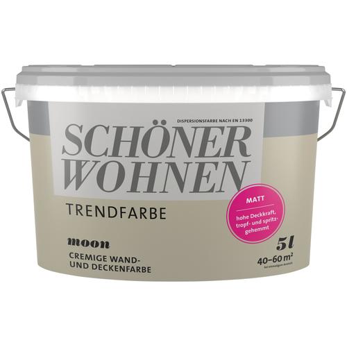 „SCHÖNER WOHNEN-FARBE Wand- und Deckenfarbe „“Trendfarbe““ Farben 5 Liter, hochdeckend, für Allergiker geeignet, in verschiedenen Farben Gr. 5 l 5000 ml, grau (moon) Wandfarbe bunt“