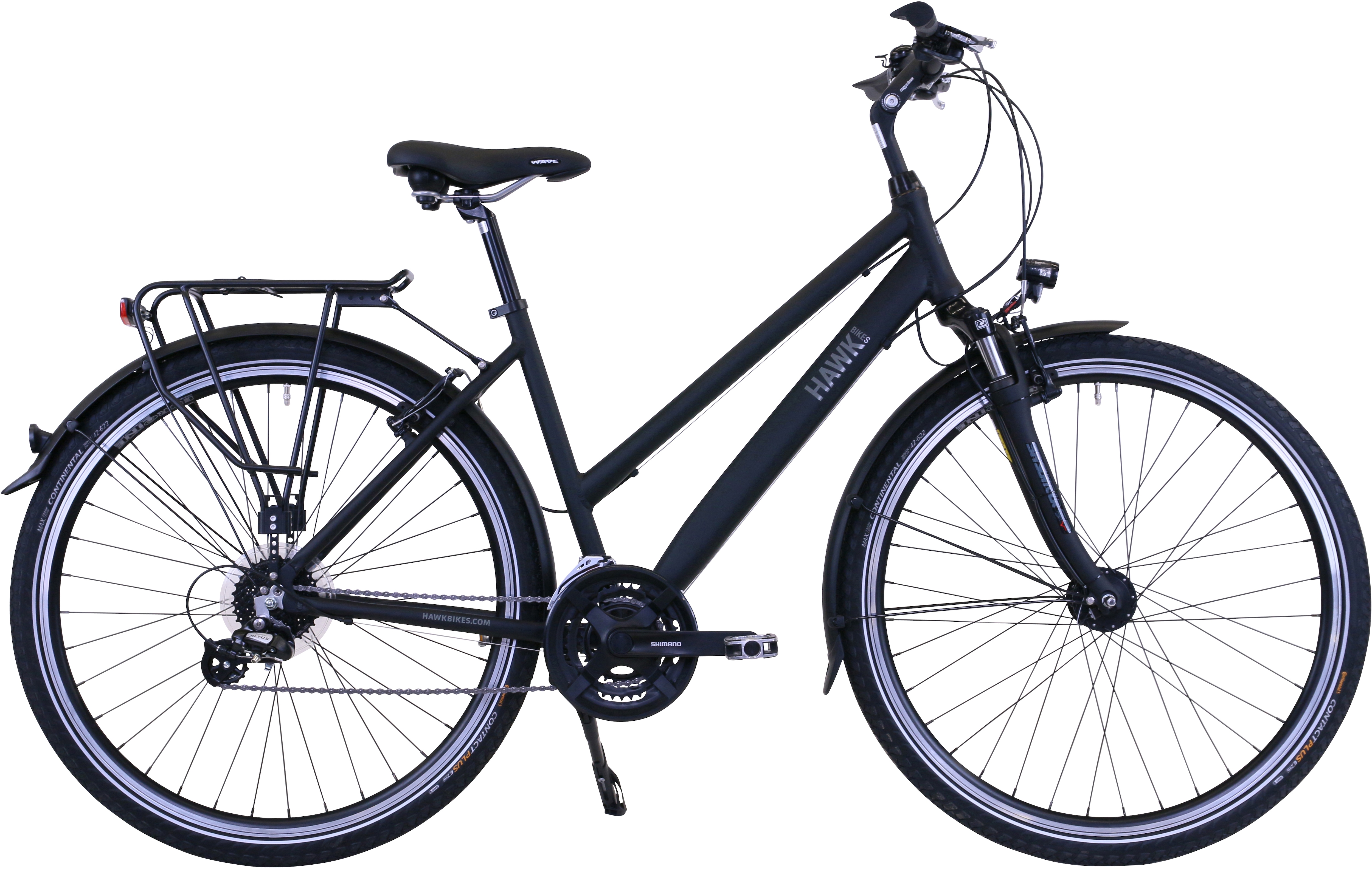 Trekkingrad HAWK BIKES "Trekking Lady Premium Black" Gr. 48, schwarz, Fahrräder, 48cm, 28 Zoll (71,12cm), für Damen und Herren Image