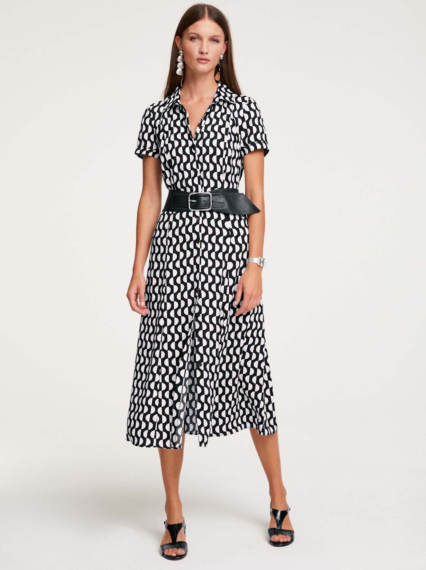 Druckkleid "Druck-Kleid", Damen, Gr. 34, Normalgrößen, schwarz-weiß (schwarz, ecru), 100% Viskose, RICK CARDONA BY HEINE, bedruckt, gemustert, wadenlang, Kleider Druckkleid