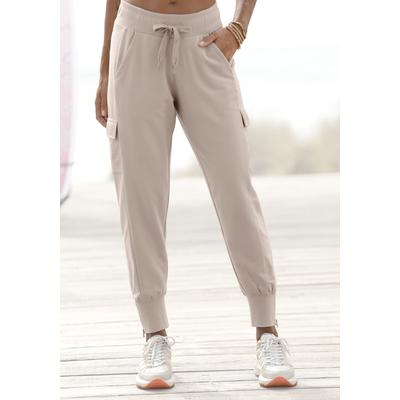 Jogginghose VENICE BEACH, Damen, Gr. 44, N-Gr, beige, Sweatware, Obermaterial: 95% Baumwolle, 5% Elasthan, unifarben, casual, figurumspielend lang, Hosen, mit seitlichen Taschen am Bein, Cargohose, Sweathose Image