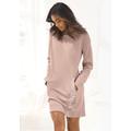 Sweatkleid BENCH. LOUNGEWEAR, Damen, Gr. 36/38, N-Gr, beige (beige, weiß), Interlock, Jersey, Obermaterial: 60% Baumwolle, 40% Polyester, unifarben, Basic, bequem ca. Mitte Oberschenkel, Rundhals, Langarm Rippbündchen, Kleider, mit seitlichem Logoprint