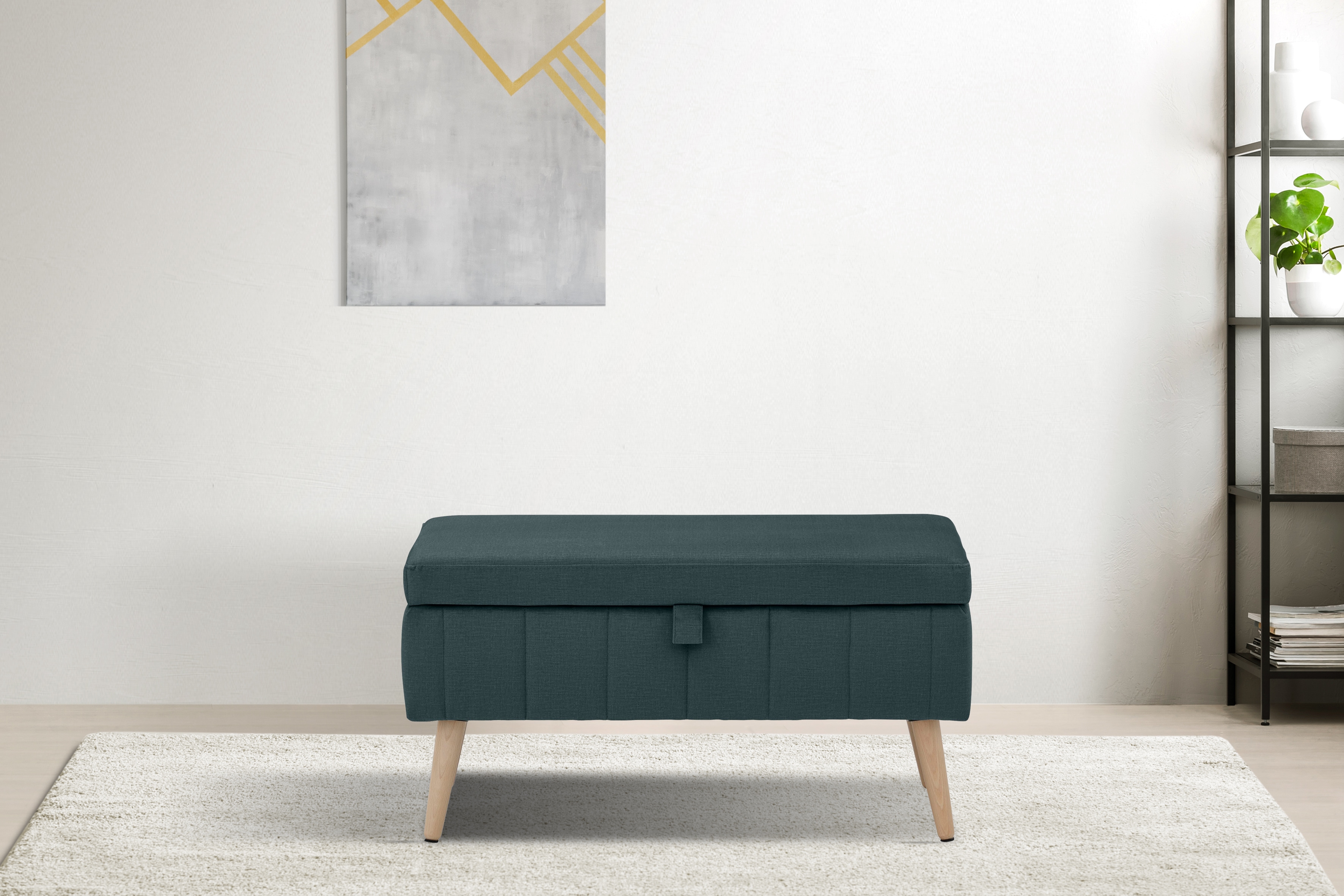 Truhenbank INOSIGN "AMIRA Sitzbank mit Stauraum, Maße B/T/H: 81/36/43 cm", grün (dunkelgrün), B:81cm H:43cm T:36cm, Struktur fein (100% Polyester);Samtvelours (100% Polyester);Luxus-Microfaser weich (100% Polyester), Sitzbänke, mit Staufach, in 3...