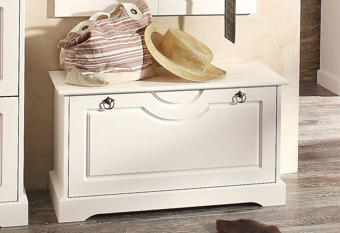 Schuhtruhe HOME AFFAIRE "Klera", weiß, B:81cm H:45cm T:37cm, FSC-zertifiziertes Massivholz, Truhen, Breite 81 cm, aus massiver Kiefer, FSC-zertifiziert