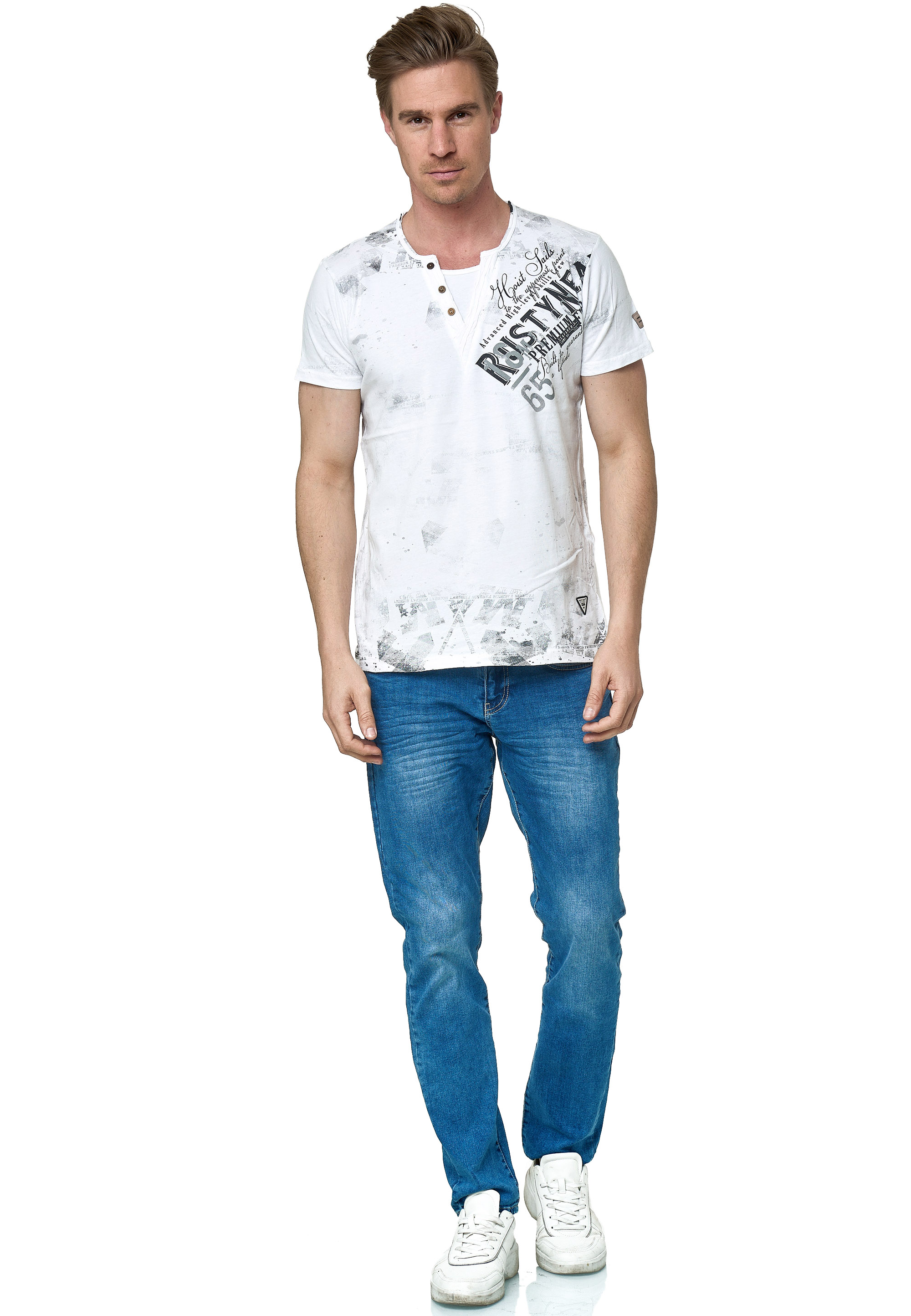 T-Shirt RUSTY NEAL, Herren, Gr. XL, weiß, 100% Baumwolle, bedruckt, normal, Rundhals, Shirts, im coolen Used-Look-Design Image