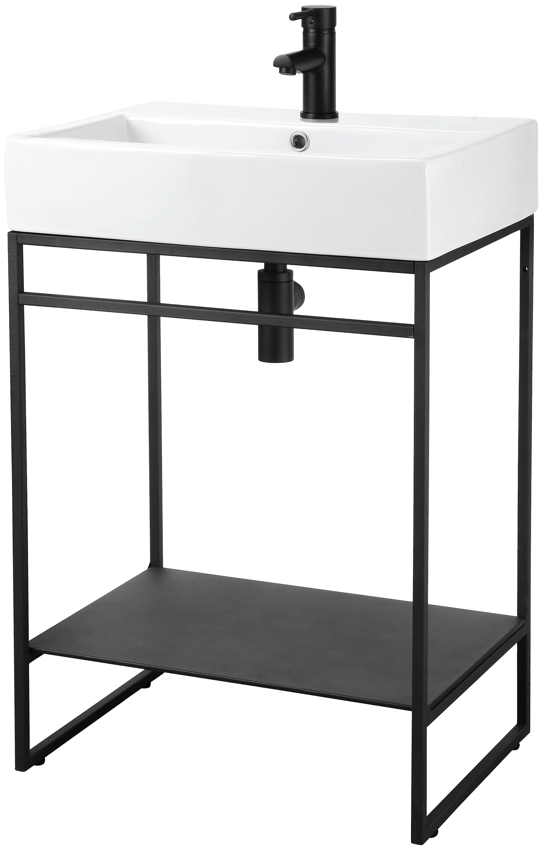 Waschtisch WELLTIME "Loft", schwarz (schwarz, weiß, schwarz), B:60cm H:76,5cm T:42cm, Waschtische, Waschtisch, Badmöbel, schwarz, mit Keramikwaschbecken, Breite 60cm