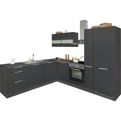 Winkelküche KOCHSTATION "KS-Luhe", grau (front: grau matt, korpus: grafit, arbeitsplatte: betongrau), B:240cm T:60cm, Komplettküchen-Sets, Küchenzeile, Stellbreite 240x270 cm, wahlweise mit oder ohne E-Geräten, MDF-Fronten Image