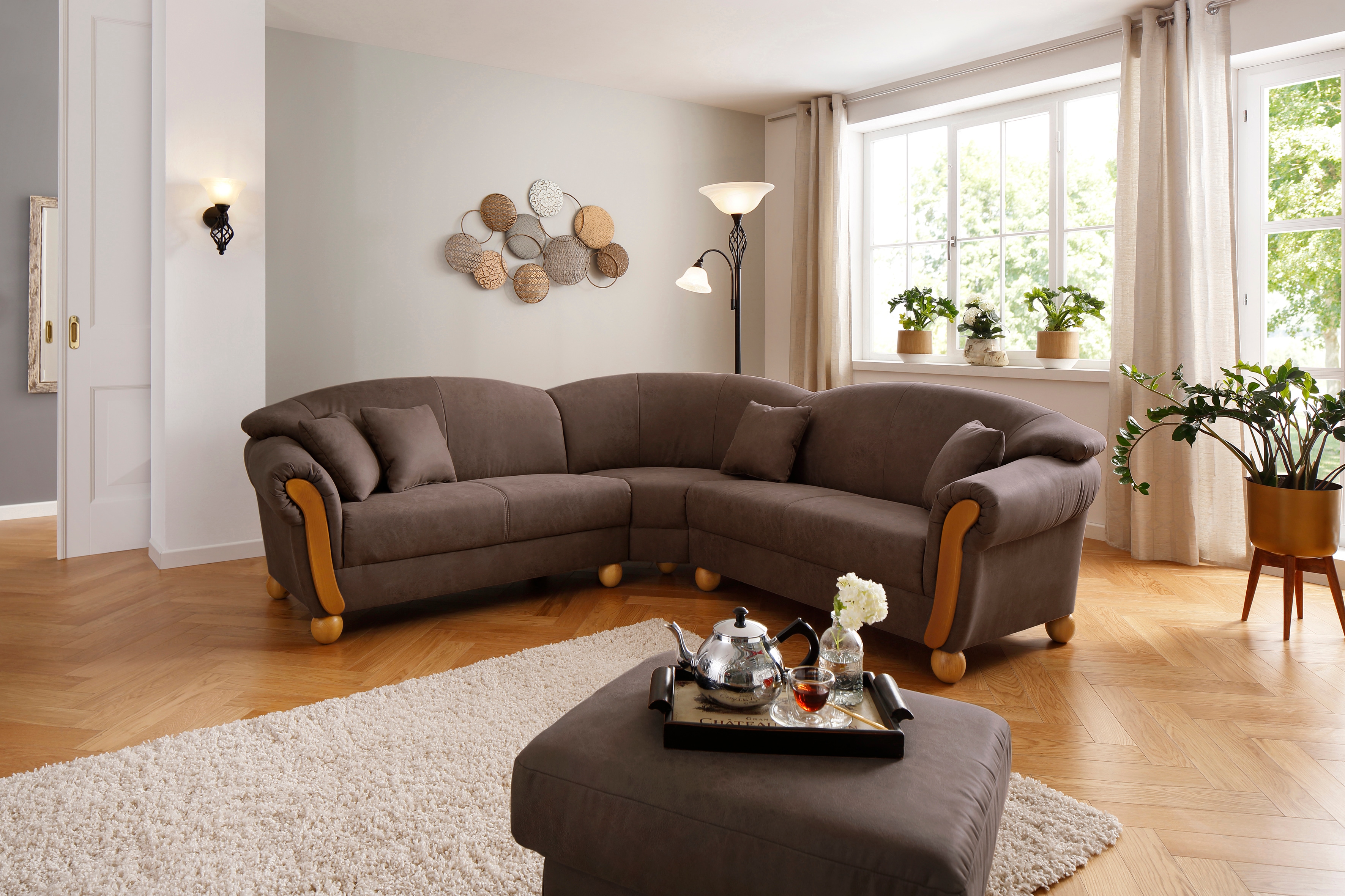 Ecksofa HOME AFFAIRE "Milano Vintage, L-Form", braun, B:233cm H:83cm T:81cm, Sofas, Ecksofa, mit Federkern, Bezug in Lederoptik, incl. 4 Zierkissen