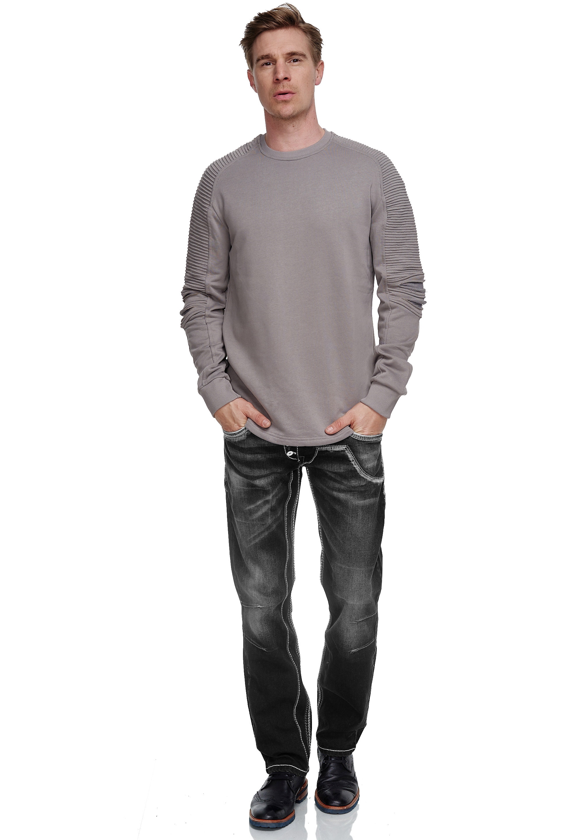 Sweatshirt RUSTY NEAL, Herren, Gr. XL, grau (dunkelgrau), 70% Baumwolle, 30% Polyester, unifarben, normal, Rundhals, Sweatshirts, mit geripptem Ärmeldesign Image