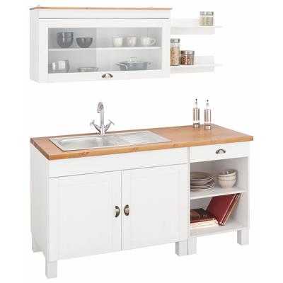 Pantryküche HOME AFFAIRE "Oslo", weiß (front: weiß, korpus: weiß, arbeitsplatte: honigfarben), B:150cm T:60cm, Komplettküchen-Sets, Breite 150 cm, Arbeitsplatte 35mm stark, ohne E-Geräte Image
