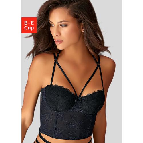 Corsage PETITE FLEUR GOLD Gr. 80, Cup B, schwarz Damen Corsagen mit Bügel und sexy Bänder-Optik, Dessous
