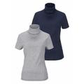 Rollkragenshirt FLASHLIGHTS Gr. 52/54 (XXL), blau (grau, meliert, marine) Damen Shirts Jersey