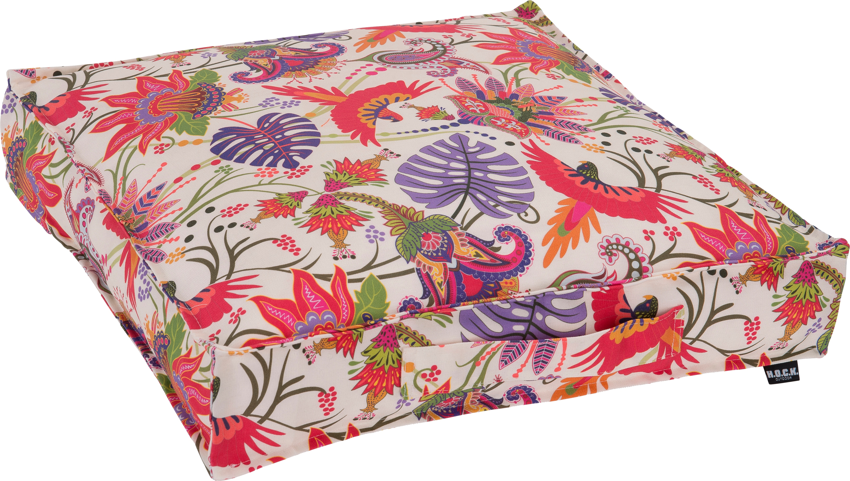 Stuhlkissen H.O.C.K. "Leila Garden", lila (lila, weiß, geblümt), B:50cm H:10cm L:50cm, Polyacryl, Dekokissen_Sitzkissen_Kissenhüllen, Outdoor geeignet