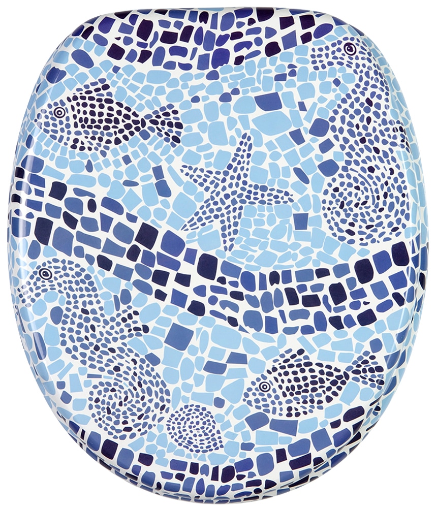 WC-Sitz SANILO "Mosaic World", blau, B:37,7cm L:47cm, MDF - Mitteldichte Holzfaserplatte, WC-Sitze, mit Absenkautomatik