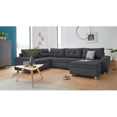 Wohnlandschaft COLLECTION AB "Paris U-Form", grau (anthrazit), B:310cm T:212cm, Samtoptik (100% Polyester), Sofas, inklusive Federkern, wahlweise mit Bettfunktion und Bettkasten Image