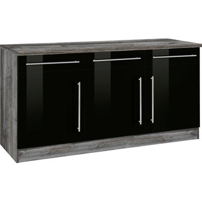 Unterschrank KOCHSTATION "KS-Samos", schwarz (schwarz hochglanz), B:150cm H:85cm T:60cm, Holzwerkstoff, Schränke, Küchenunterschrank, Breite 150 cm Image