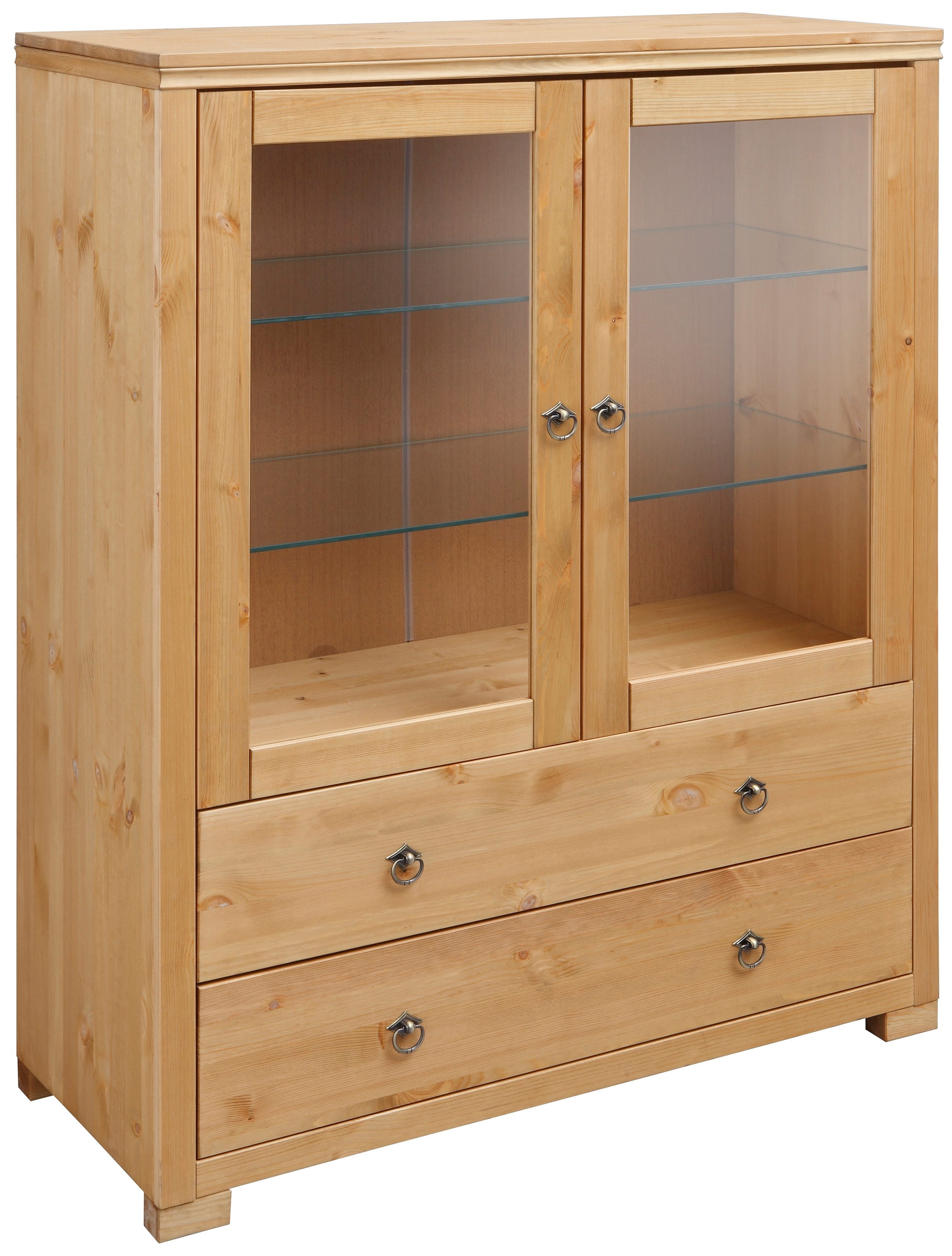 Highboard HOME AFFAIRE "Gotland", beige (gelaugt geölt), B:101cm H:130cm T:40cm, Sideboards, Vitrine, Breite 101 cm, Türen mit Glaseinsätzen, aus massiver Kiefer Image