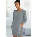 Sweatkleid BENCH. LOUNGEWEAR Gr. 36/38, N-Gr, grau (stone, weiß) Damen Kleider Strandkleider