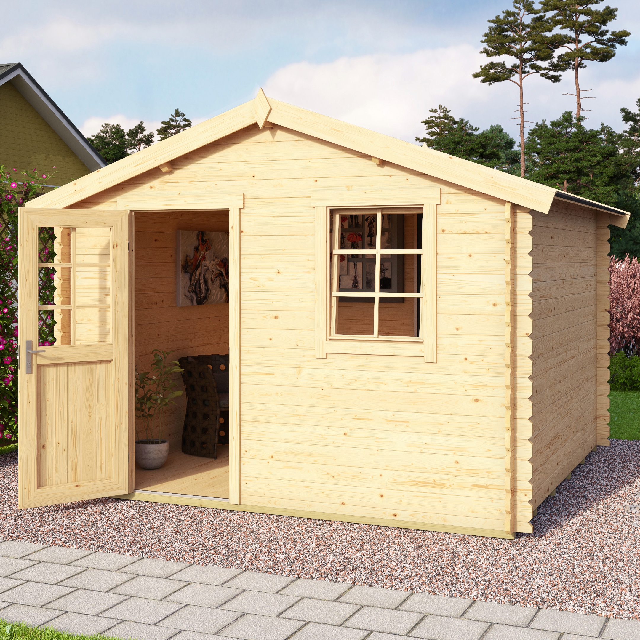 Gartenhaus LASITA MAJA "Mosel 3", beige (naturbelassen), Fußboden im Gartenhaus, ohne Dacheindeckung, Holzwerkstoff, Gartenhäuser, Gartenhaus