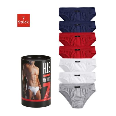 Slip H.I.S "Unterhosen für Herren" Gr. 4, 7 St., bunt (marine, rot, weiß, grau, meliert) Herren Unterhosen Slips aus Baumwoll-Mix