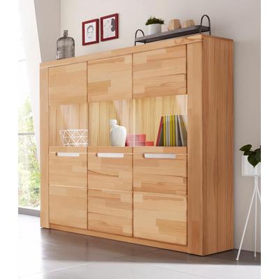 Highboard HOME AFFAIRE "Kolding", beige (kernbuche teilmassiv), B:140cm H:145cm T:40cm, Holz teilmassiv, Sideboards, Breite 140 cm mit 3 Glastüren Image