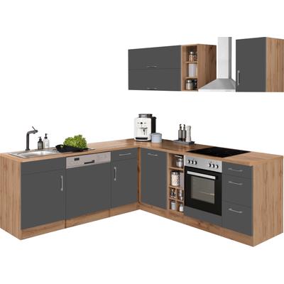 Winkelküche KOCHSTATION "KS-Colmar", grau (front: anthrazit, korpus: wotaneichfarben, arbeitsplatte: wotaneichfarben), B:210cm T:240cm, Komplettküchen-Sets, ohne E-Geräte, Stellbreite 210/240 cm Image