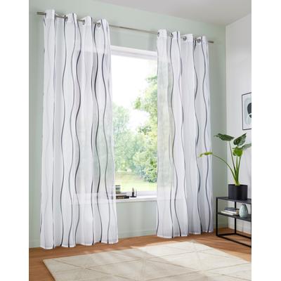Gardine MY HOME "Dimona" Gr. 2, bunt (weiß, silberfarben, grau), B:140cm H:175cm, Voile, Polyester, Gardinen, 2-er Set, transparent, Voile, Polyester, Wellen Image