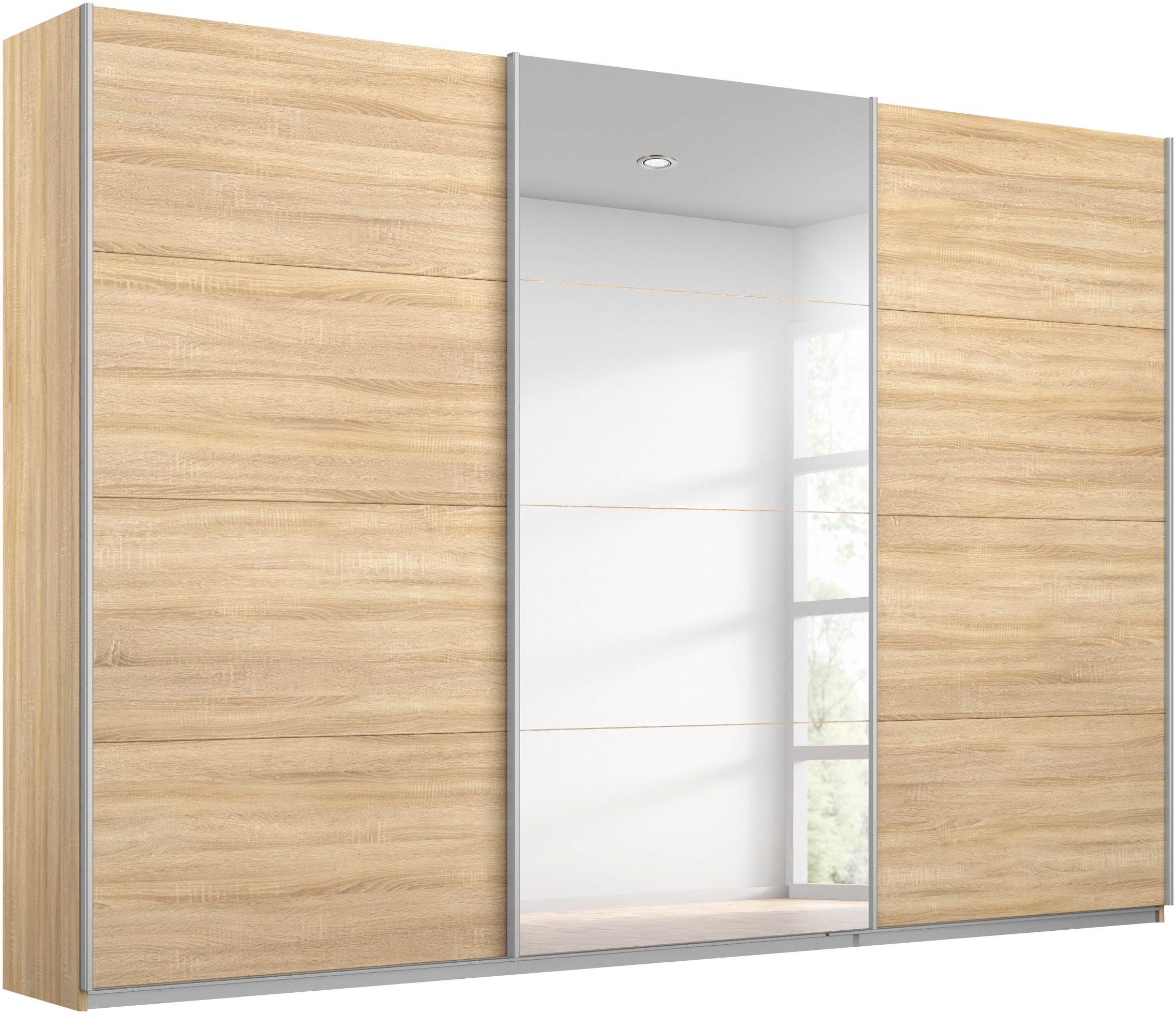 Schwebetürenschrank RAUCH "Kleiderschrank Schrank Garderobe Wäscheschrank Ankleide KULMBACH", braun (eiche sonoma), B:271cm H:210cm T:62cm, Holzwerkstoff, Schränke, in 2 Höhen erhältlich, mit Metallgriffleisten MADE IN GERMANY Image