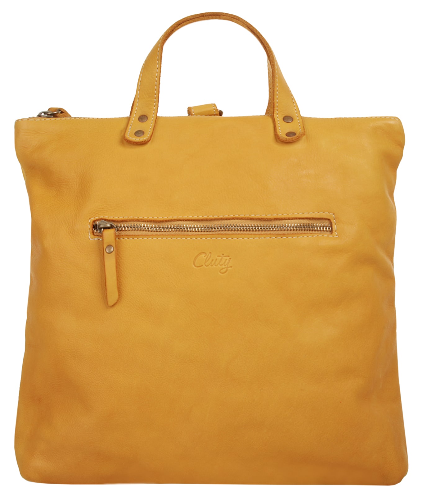 Umhängetasche CLUTY, Damen, Gr. B/H/T: 28cm x 33cm x 7cm onesize, gelb, Leder, vintage, Taschen Umhängetasche, echt Leder, Made in Italy