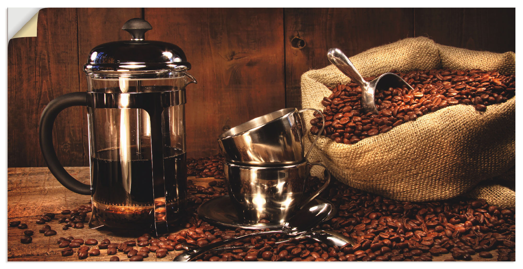 Wandfolie ARTLAND "Sack Kaffeebohnen mit Presse", braun (farbe bild(er): braun), B:40cm H:20cm T:0,1cm, Dekorfolie, Bilder, selbstklebend Image