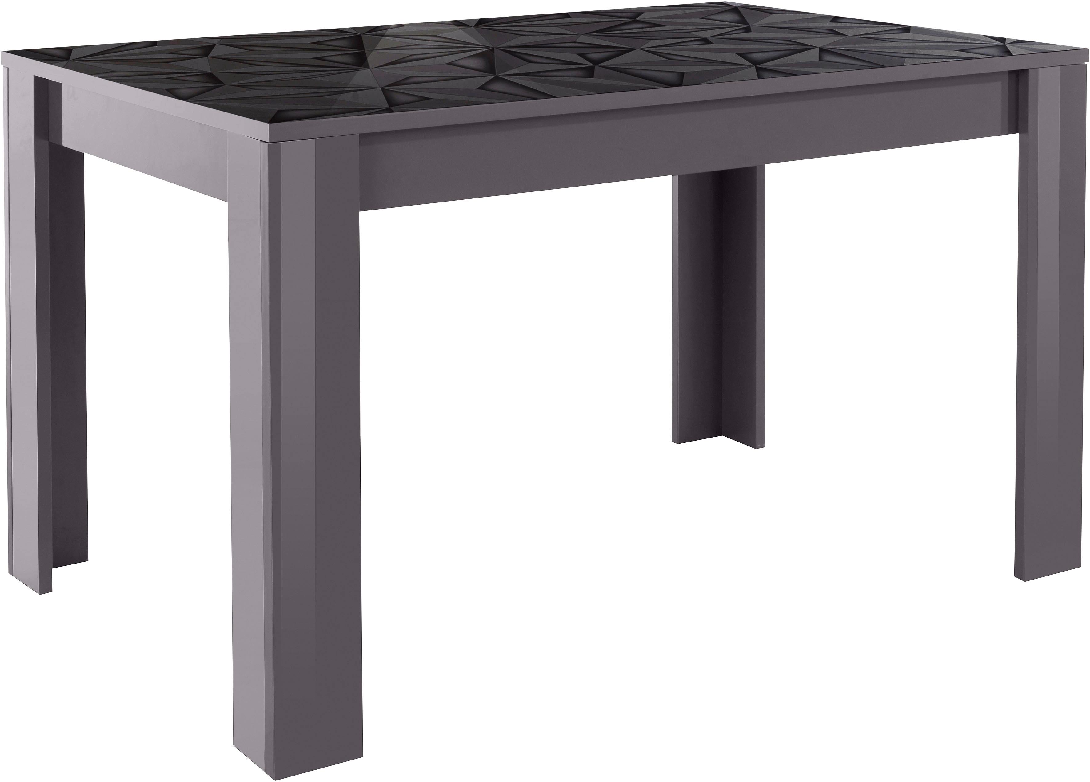 Esstisch INOSIGN "Prisma 137x90 cm, Esszimmertisch, ausziehbar, erweiterbar auf 185 cm", grau (anthrazit hochglanz lack, anthrazit mit siebdruck hochglanz lack), B:137cm, Tische, Rechteckiger Esstisch Esstisch, rechteckig,Tischplatte Stärke 22 mm u.... Image