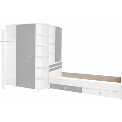 Jugendzimmer-Set WIMEX "Joker Kleiderschrank mit Garderobe, Bett und Stauraumschubladen", grau (weiß, betonfarben lichtgrau), Schlafzimmermöbel-Sets