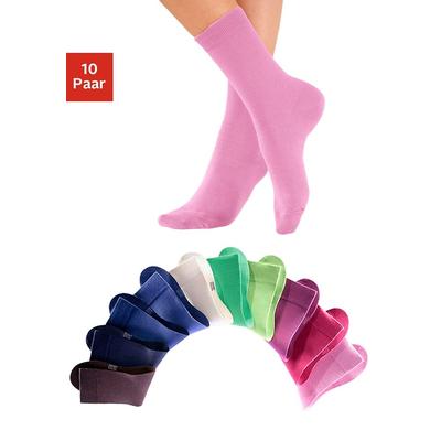 Freizeitsocken H.I.S, Damen, Gr. 35-38, bunt (1x rosa, 1x pink, 1x altrosa, 3x blau, 1x braun, 2x grün, 1x ecru), Obermaterial: 76% Baumwolle, 23% Polyamid, 1% Elasthan, unifarben, elastisch, Socken, mit weichen Rippbündchen Image