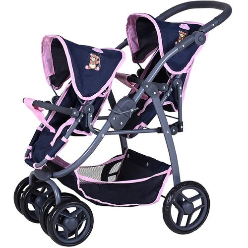 „Puppen-Zwillingsbuggy KNORRTOYS „“Milo – Navy Pink Bear““ Puppenwagen bunt (navy pink) Kinder Puppenwagen -trage“