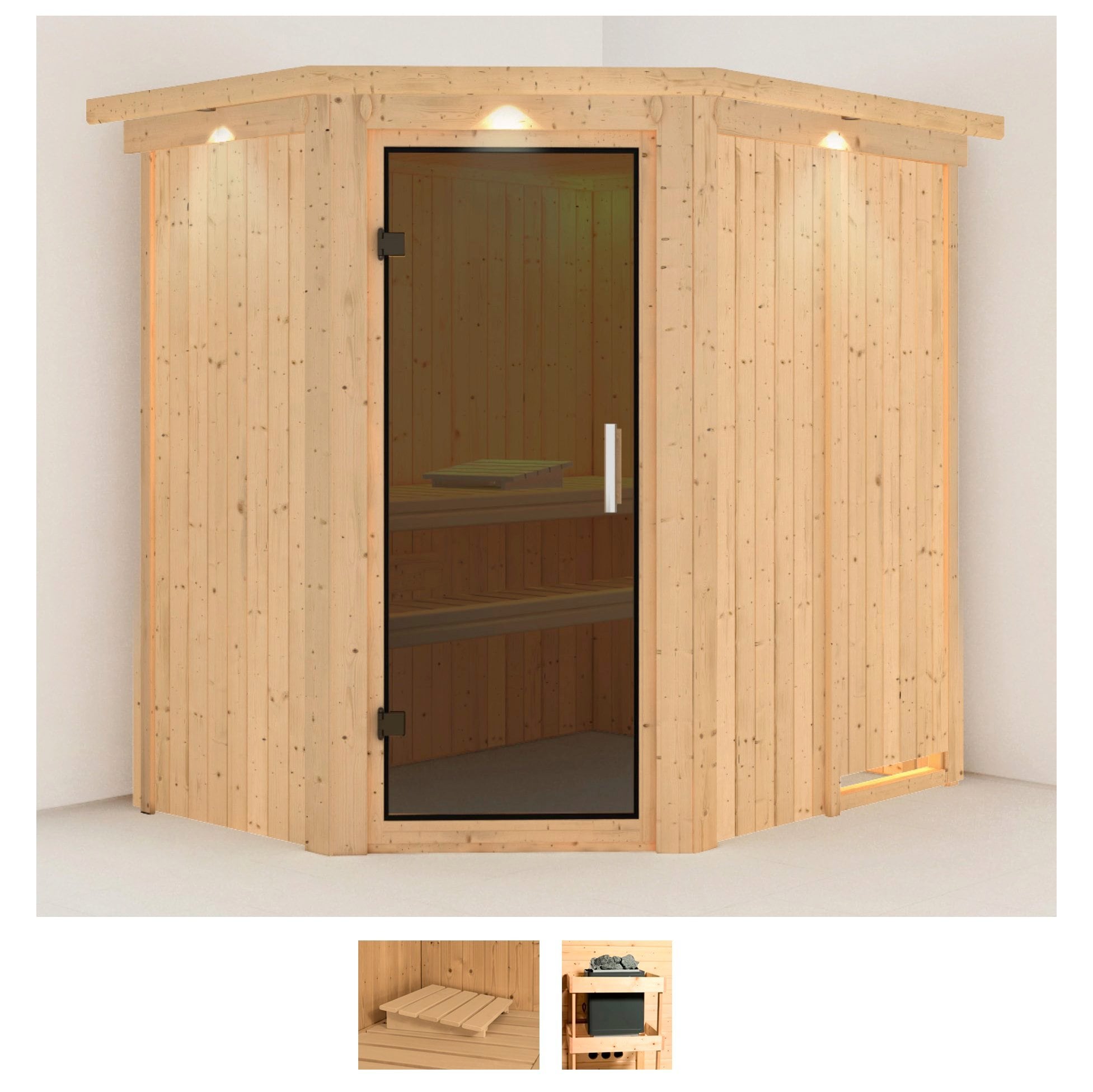 Sauna KARIBU "Swantje", beige (naturbelassen), ohne Ofen, (ohne Ofen), Saunen, ohne Ofen Image