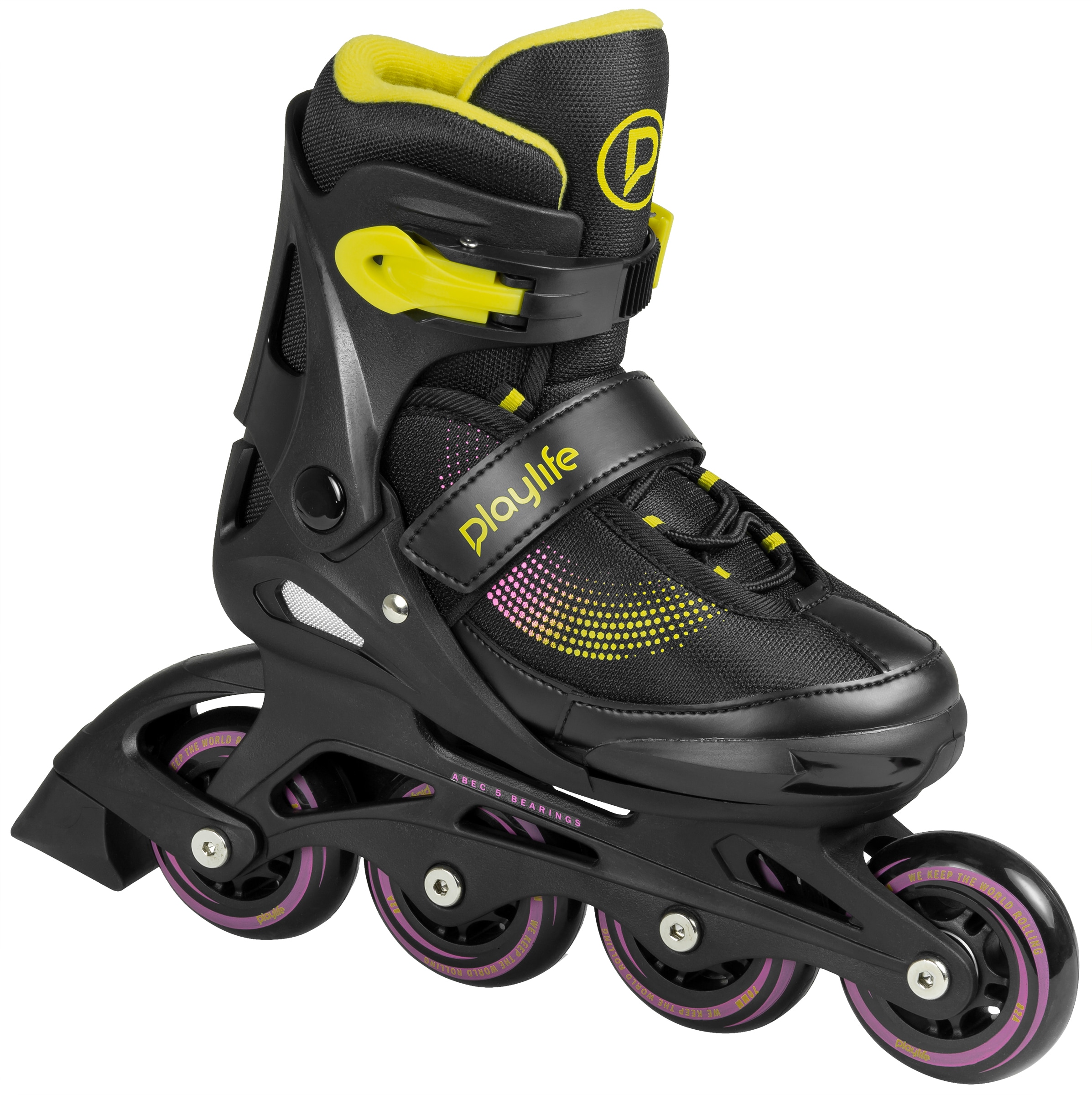 Inlineskates PLAYLIFE "Joker" Gr. 31, gelb (gelb, schwarz), Inlineskates_Rollschuhe, Kinder, 31/33,5 (bis 60 kg), Kunstfaser